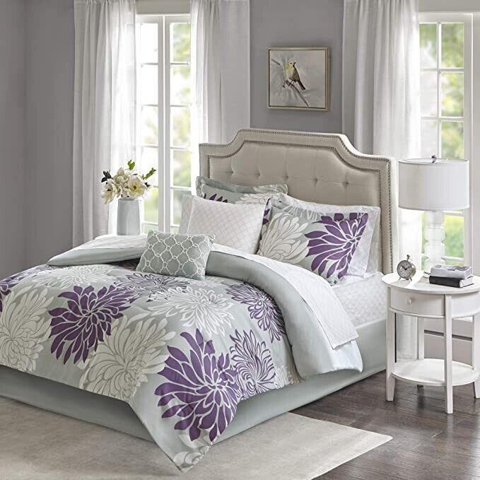 Madison Park Maible Cozy Bed in A Bag 9-Piece Comforter Set, PURPLE GREY, King